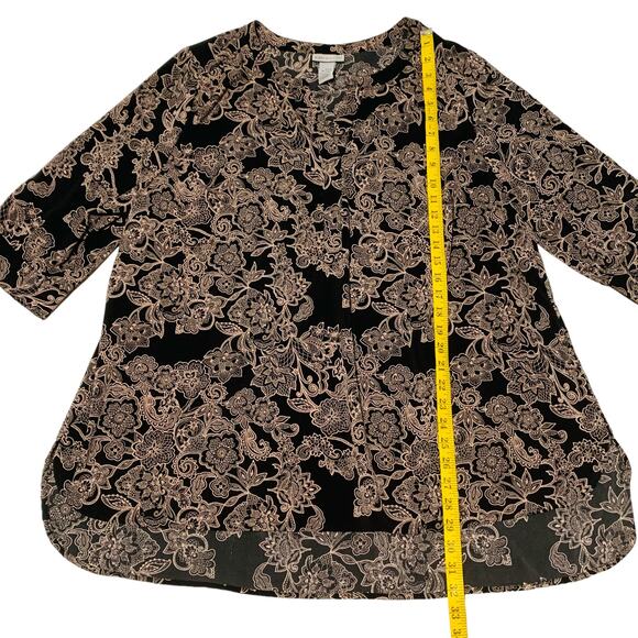 CATHERINES PRINT TOP 1X 18 / 20W 3/4 Sleeves Boho Flowy High-Low Hem - Picture 3 of 6